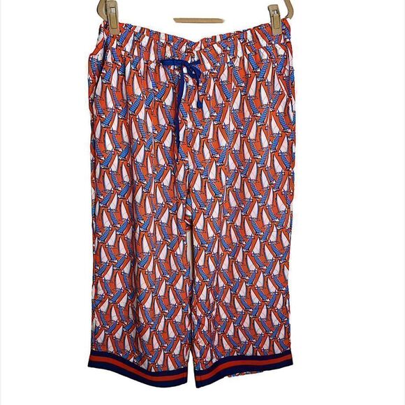 Mark. Sailboat Capri Satin Plus Size Pants Orange/Blue Beach Loungewear 1X - Picture 2 of 8
